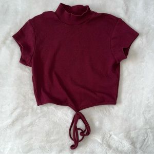 Pacsun maroon mock neck tie front short sleeve